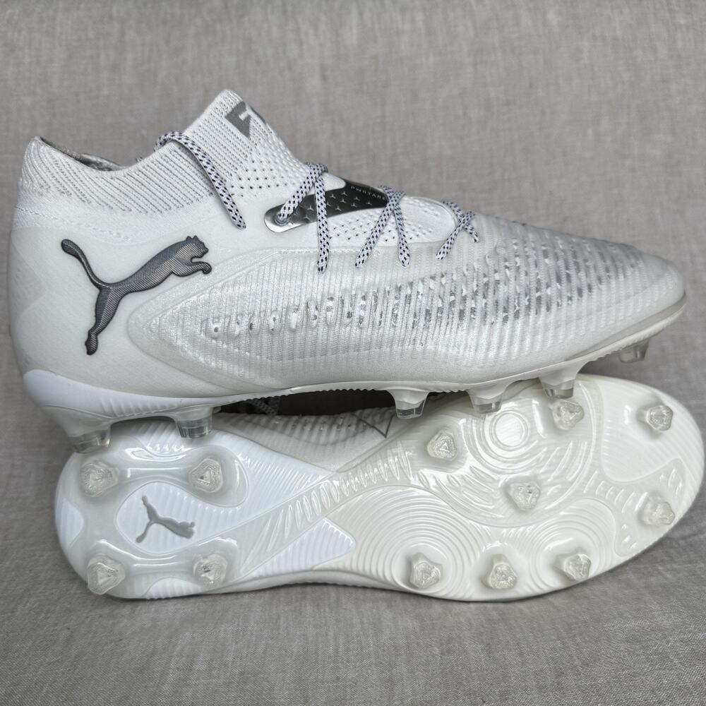 [MENS 10] Puma Future 8 Ultimate AG White Silver Triple White Soccer 108189-04